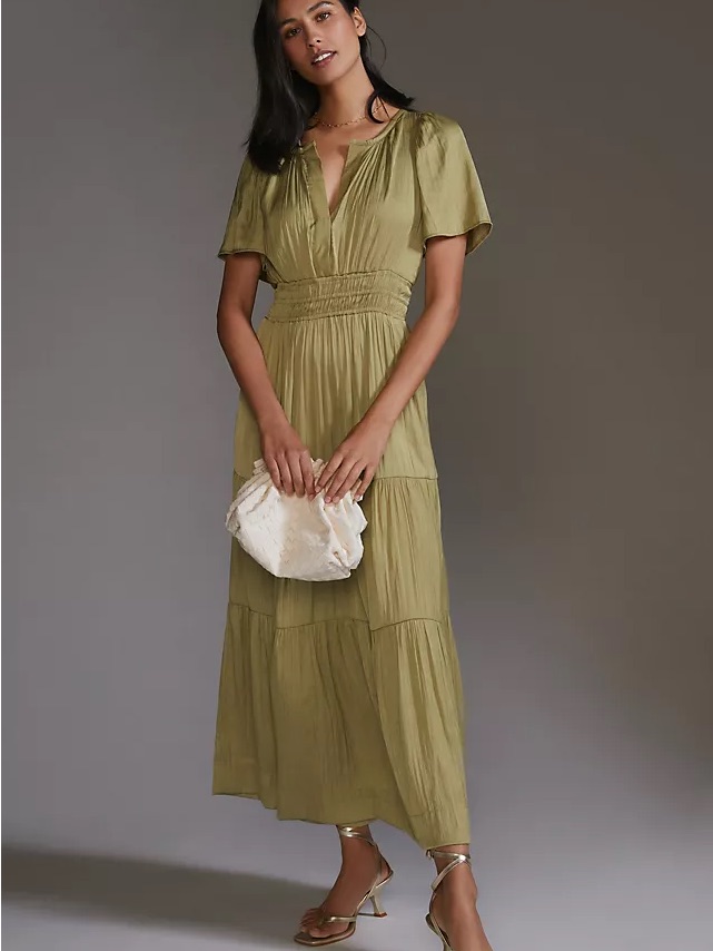 Anthropologie The Somerset Maxi Dress In Satin Sage Green Large